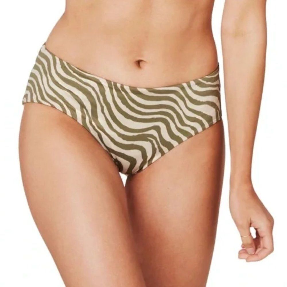 Andie Swim Hipster Bikini Bottom Bias Stripe Olive Green Women's Size XL